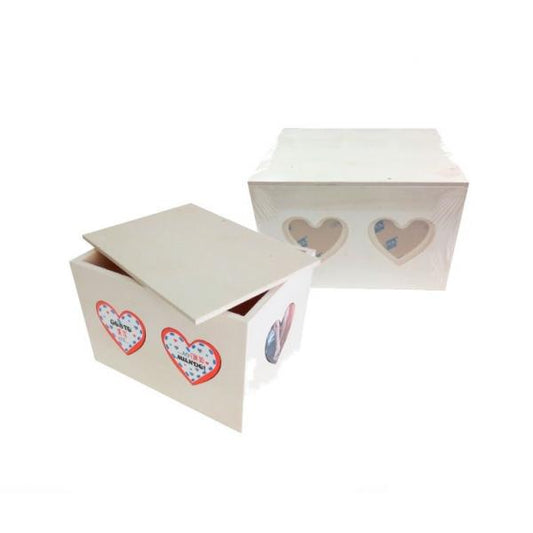 Cajas madera corazones + foto + texto