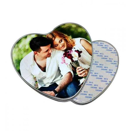 Caja metálica corazón + foto + texto