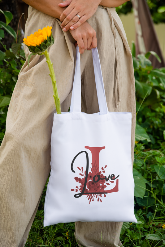 Tote bag + Inicial flores + texto