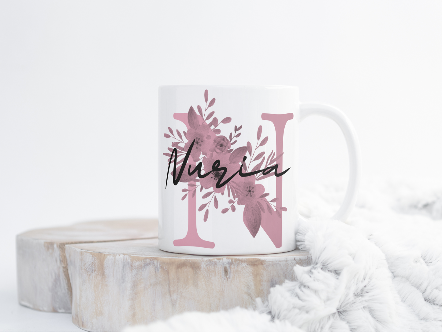 Taza Inicial flores + Nombre y foto