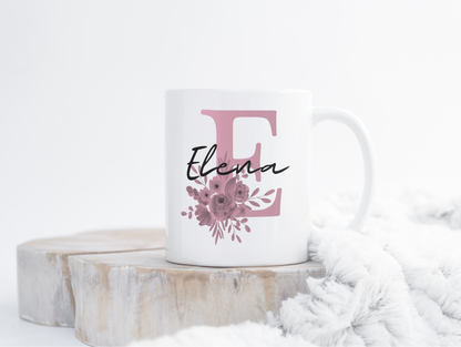 Taza Inicial flores + Nombre y foto